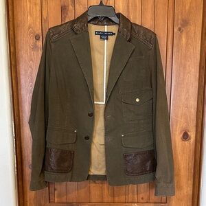 Ralph Lauren Women’s Utility Style Jacket in Olive and Brown Leather